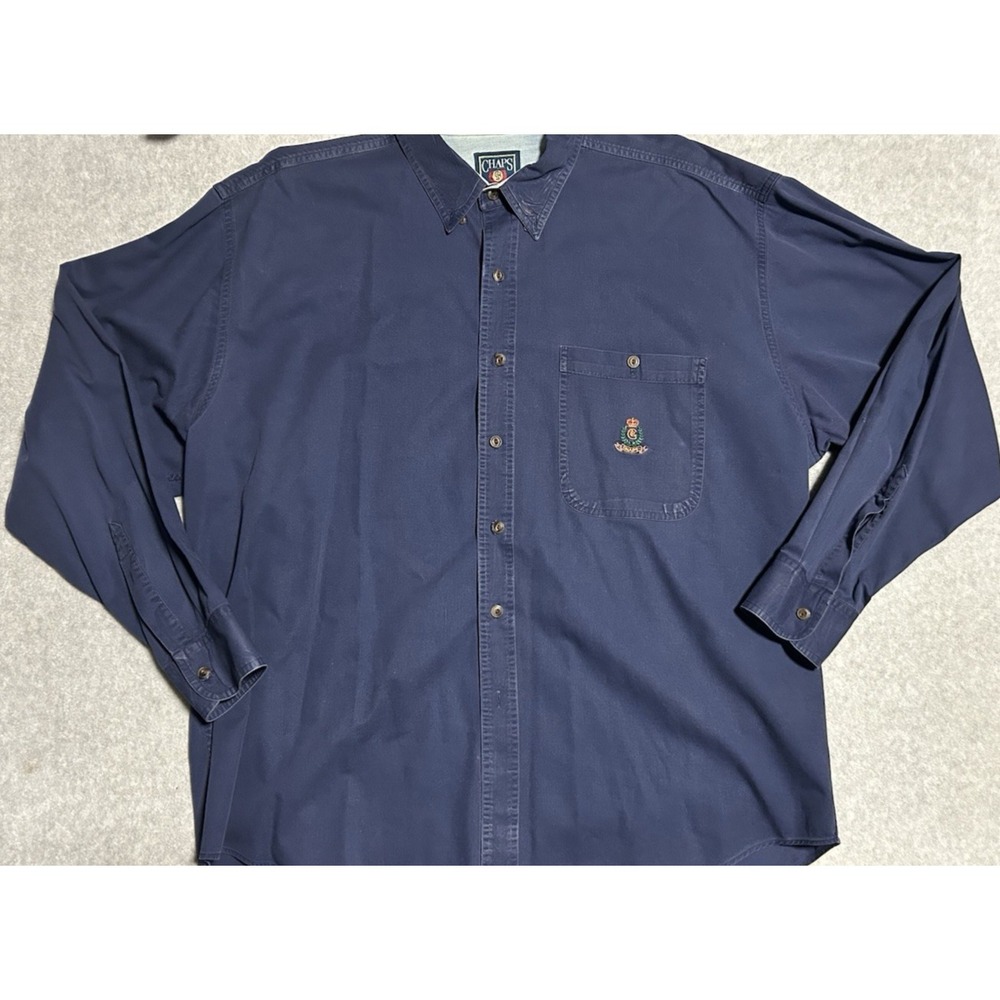 Vintage Chaps Ralph Lauren Mens XL Button Up Shirt Blue Long Sleeve